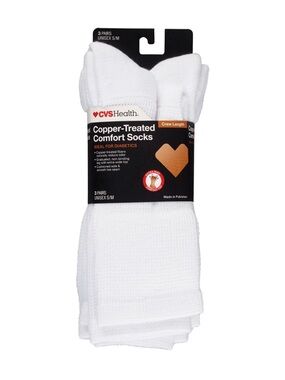 💕 $8 Bundled CVS Health White Copper-Treated Comfort Crew Socks - 3 Pack